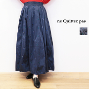 ne Quittez pas ヌキテパ  010352FL2 フラワー刺繍タックギャザースカート Poly Dupion Embroidery Tuck Gather Skirt 小花柄 総柄  ロングスカート | 25AW 秋冬 ボトムス