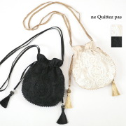 ne Quittez pas ヌキテパ 012061NM2 エンブロイダリー ドローストリングショルダーバッグ Beige/ベージュ,Black/ブラック スパンコール刺繍巾着バッグ ミニバッグ サコッシュ ポシェット メタリック Embroidery Drawstring Shoulder Bag | 26AW バッグ