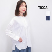 TICCA ティッカ TBES-013 ピンタックノーカラーシャツ ドレスシャツ ブラウス 長袖 コットン 綿 | 25SS トップス 春夏