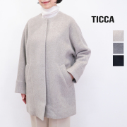 TICCA ティッカ TBEA-244 ノーカラーテントコート ミドルコート ウールコート メルトン オーバーサイズ | 25AW アウター 秋冬