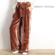 【90%OFF】ROBERTO COLLINA ロベルトコリーナ リボンベルト ベロアワイドパンツ U58060 ベージュ カーキブラウン｜ボトムス 17AW