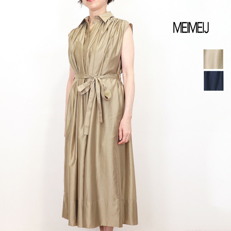 MEIMEI J メイメイジェイ 32628054 ノースリーブ サテンタックギャザーシャツワンピース フレンチスリーブ | 26SS 春夏