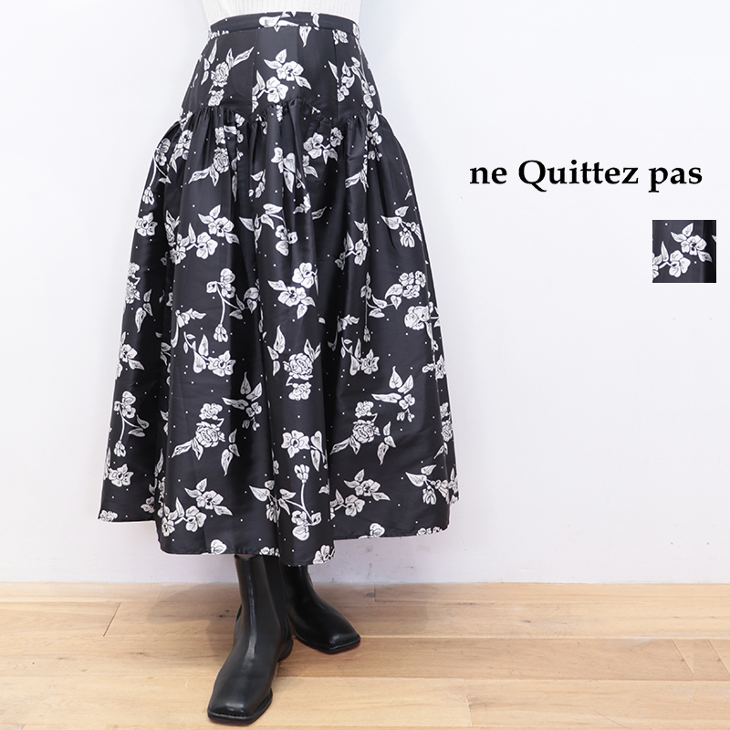 ne Quittez pas ヌキテパ  010352FG1 フラワープリントフレアスカート Poly Dupion Flower Print Skirt 花柄 総柄 ロングスカート | 25AW 秋冬 ボトムス