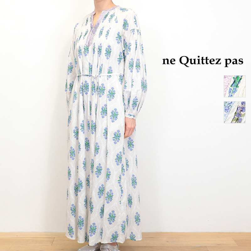 ne Quittez pas ヌキテパ 010461WA1 コットンジャカードイベリスプリントピンタックワンピース  Cotton Jacquard  Iberis Print Pintuck Dress | 26SS 春夏