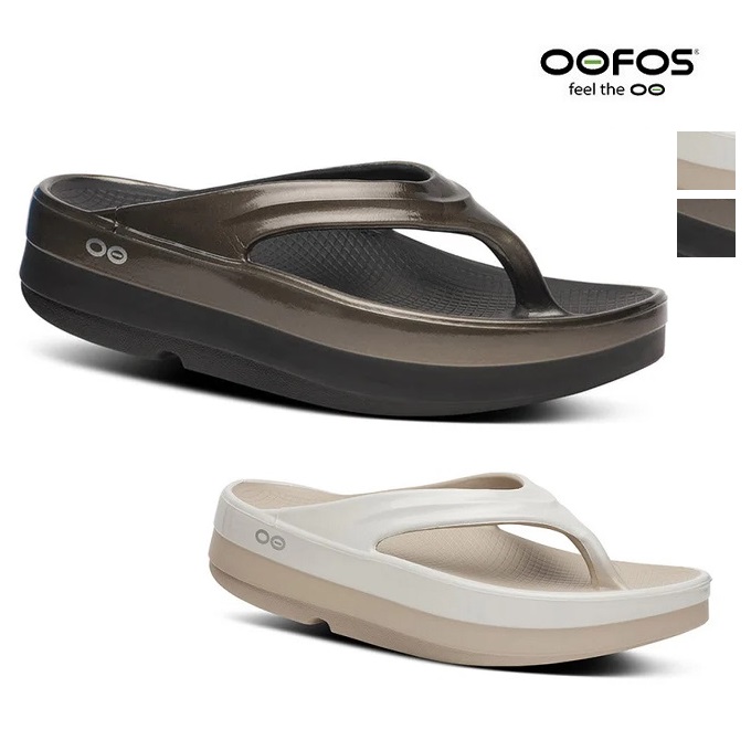 【送料無料】【国内正規品】OOFOS ウーフォス OOmega Luxe リカバリートングサンダル 厚底 エナメル ウーメガ ラグゼ ビーチサンダル ビーサン NOMAD FOG , TITANIUM MIRROR ノマドフォグ ベージュ チタニウムミラー  | シューズ 25SS 25AW