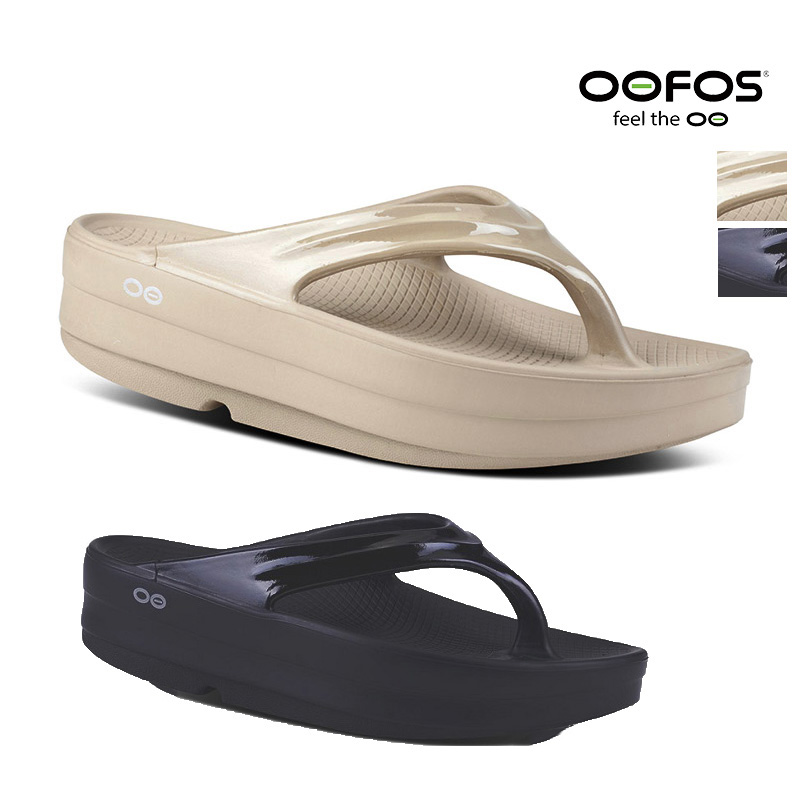 再入荷【国内正規品】OOFOS ウーフォス O Omega リカバリートングサンダル 厚底 エナメル ウーメガ ビーチサンダル ビーサン NOMAD BLACK レディース ノマド ブラック | シューズ 春夏