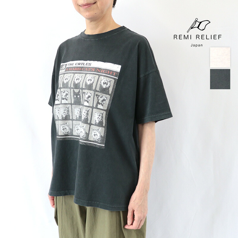 REMI RELIEF レミレリーフ RN31393156 HARD SP加工20/-天竺BIGサイズTシャツ A HARD CAT’S NIGHT プリントTシャツ ネコ ねこ 猫 ビートルズ パロディ | 26AW トップス