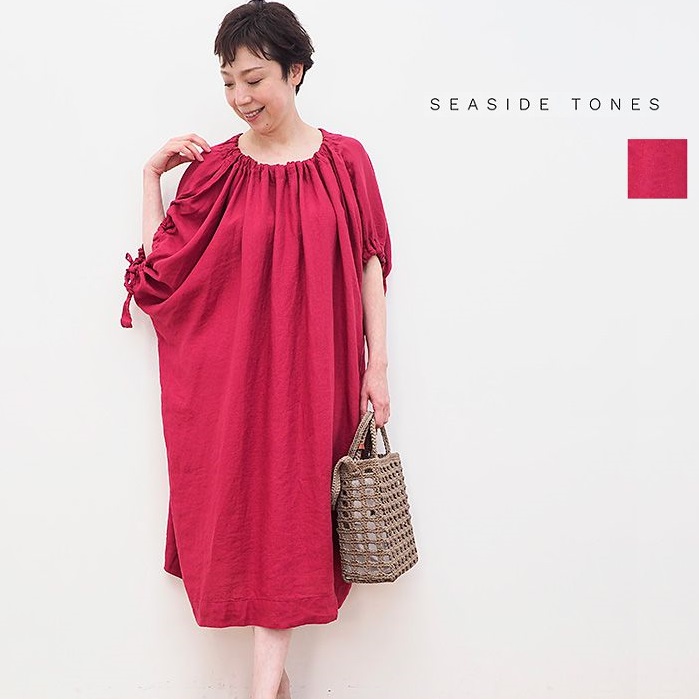 【40％OFF】SEASIDE TONES シーサイドトーンズ 15710025 リネン ルーズドレス ギャザーワンピース | 春夏 21SS/22SS