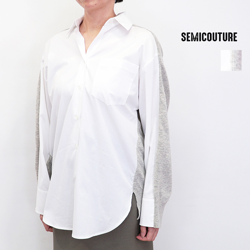 【40％OFF】SEMI COUTURE セミクチュール 59420702 ニットコンビシャツ 異素材切り替え  | 25AW トップス 秋冬