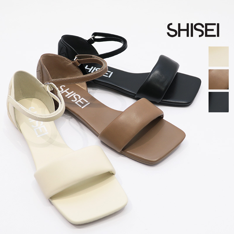 SHISEI シセイ 42023S ストラップフラットサンダル PADDED SANDALS パデッドサンダル スクエアトゥー ペタンコ レザーサンダル ローヒール シーセイ | 春夏 シューズ