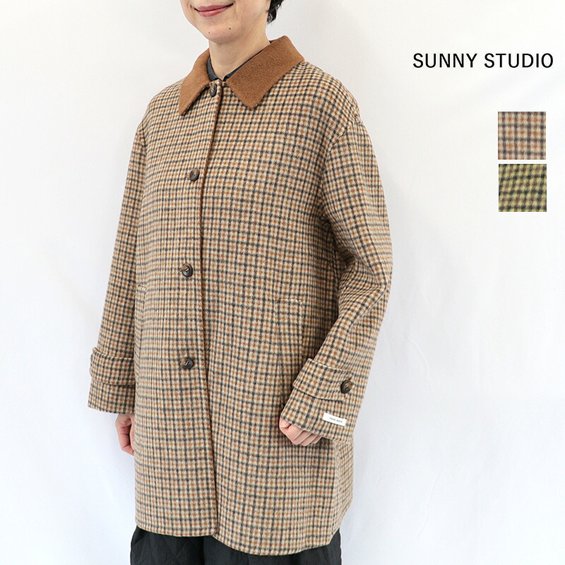 10/9販売開始 SUNNY STUDIO サニースタジオ 62521050 ガンクラブチェックロングコート リバーコート メルトンコート ロング丈 ミドル丈 カバーオール | 26AW アウター 秋冬