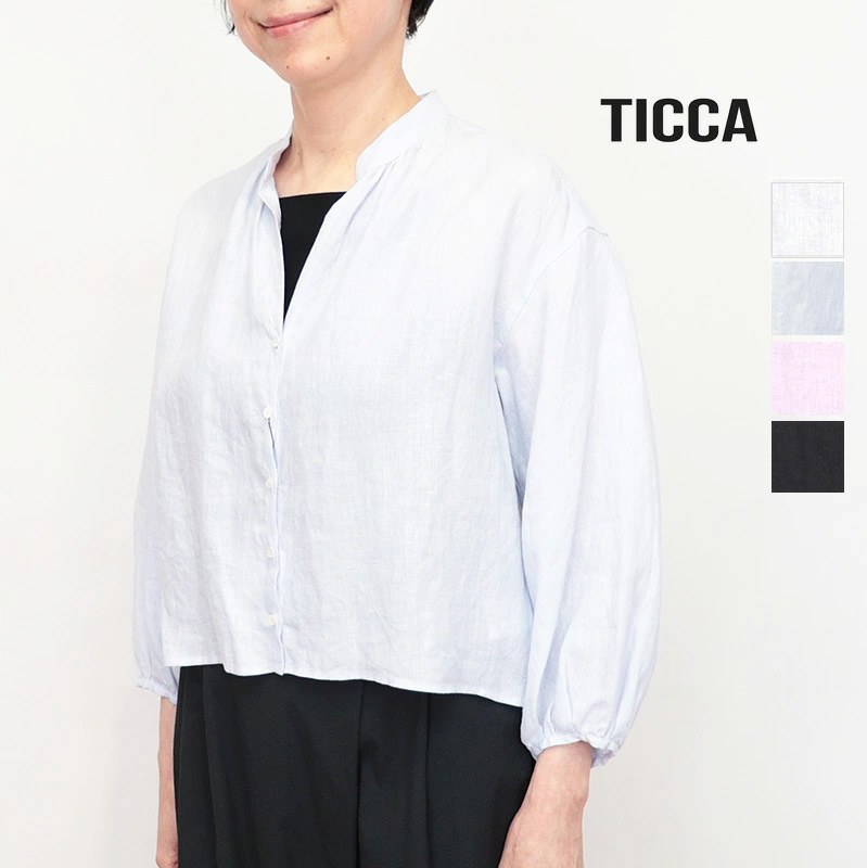TICCA ティッカ TBFS-409 リネンギャザーブラウスジャケット シャツ 長袖 カーディガン 麻100% リネン100% | 26SS トップス 春夏