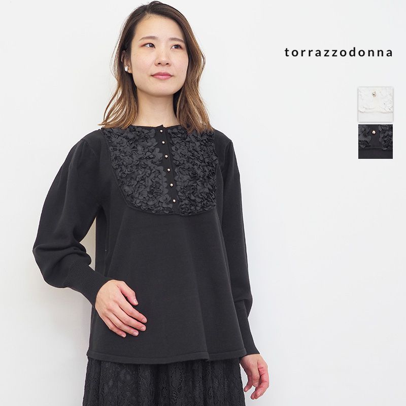 【40％OFF】TORRAZZO DONNA トラッゾドンナ 6237-357 フラワー刺繍ビブヨークニットブラウス トラッツォドンナ | 23AW トップス 秋冬
