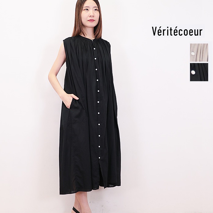 Veritecoeur ヴェリテクール ST-098L ノースリーブタックギャザーワンピース シャツワンピース veritecoeur ベリテクール 綿 コットン | 24SS 25SS 春夏