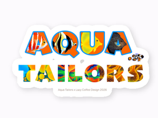 【Lazy coffee design×Aquatailors　限定コラボ】　フリーカットステッカー　ホワイト