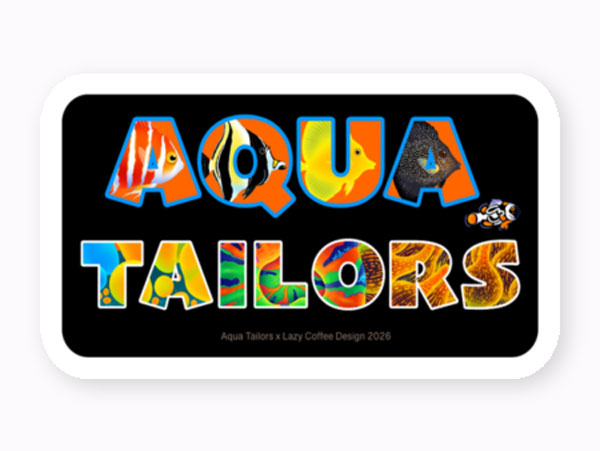 【Lazy coffee design×Aquatailors　限定コラボ】　フリーカットステッカー　ブラック