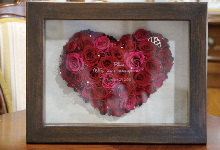 プリザーブドフラワー レッドブラウン＆ハート ギフトケース付き