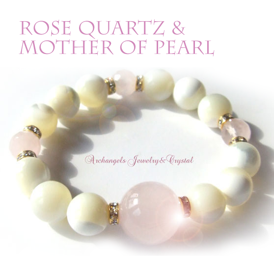 天然石 パワーストーン|ローズクォーツ　マザーオブパール　ブレスレット　アーキエンジェルズ