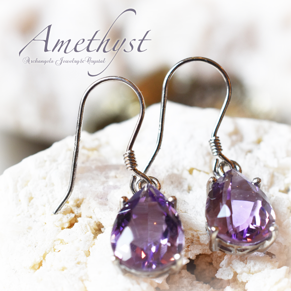 天然石 パワーストーン|アメジスト　ドロップ型　ピアス　フックピアス　シルバー925　アーキエンジェルズ