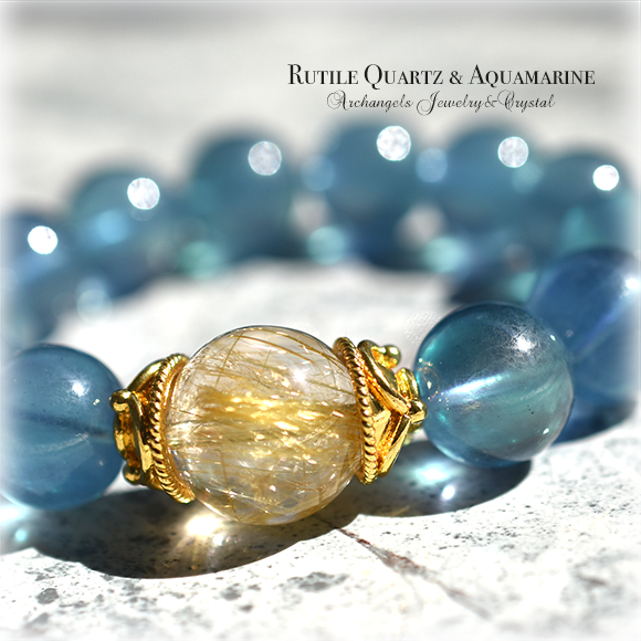 高品質！ジュエル・ブレス 「青龍・金脈」ルチルクォーツ*ザンビア産アクアマリン
