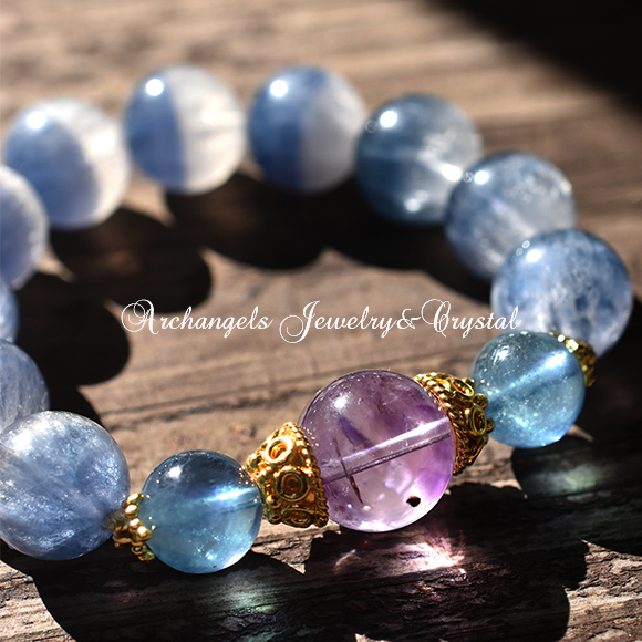 ジュエル・ブレス「宇宙タイミング」アメジスト・エレスチャル*アクアマリン*バイカラーフローライト*