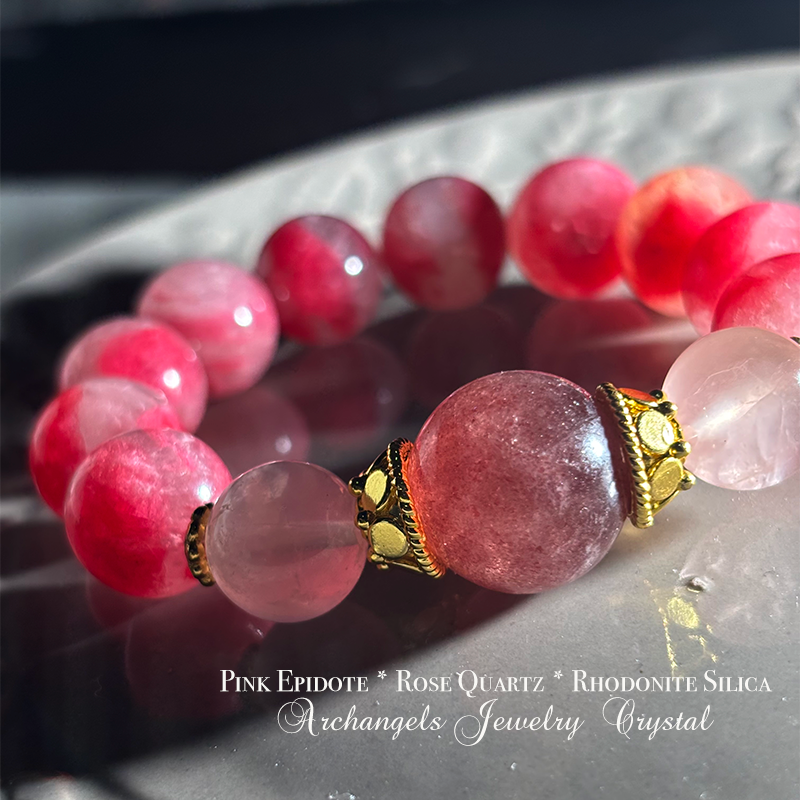 ジュエル・ブレス 「Lovebirds」ピンクエピドート*ローズクォーツ*ロードナイトシリカ