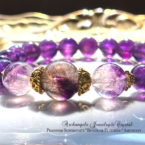 オリジナル・ブレス「Spiral」スーパーセブンファントム*バイカラーフローライト*アメジスト