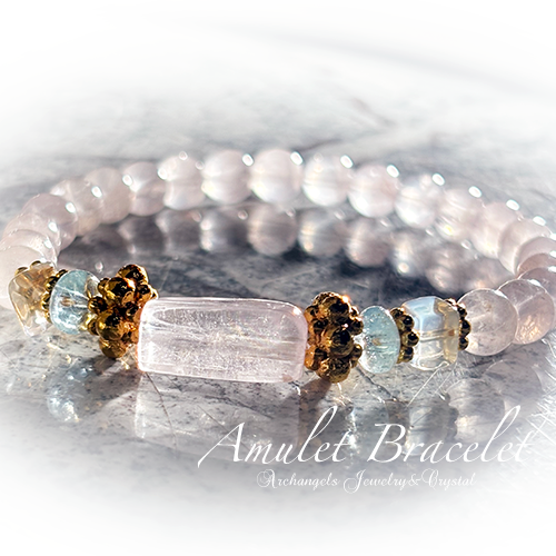 Amuletブレス「Fairy#1」クンツァイト*アクアマリン*ムーンストーン*ローズクォーツ