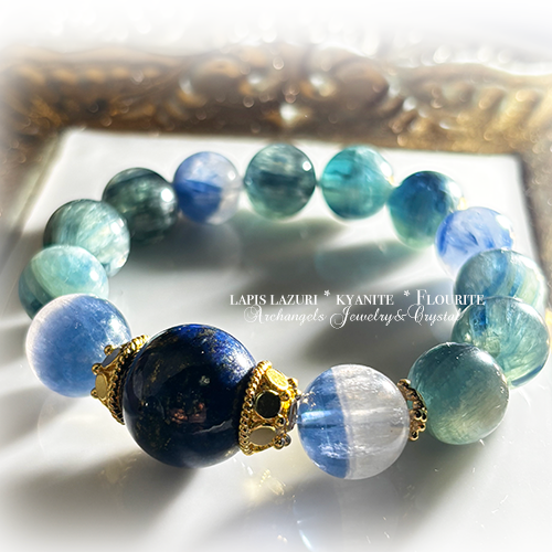 ジュエル・ブレス「Vision」ラピスラズリ*バイカラーフローライト*バイカラーカイヤナイト