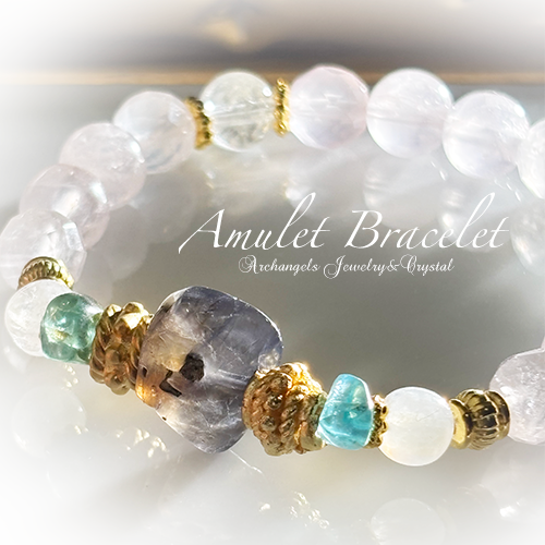 Amuletブレス「Guidance#3」アイオライト*アパタイト*ムーンストーン*ローズクォーツ*トリフェーン
