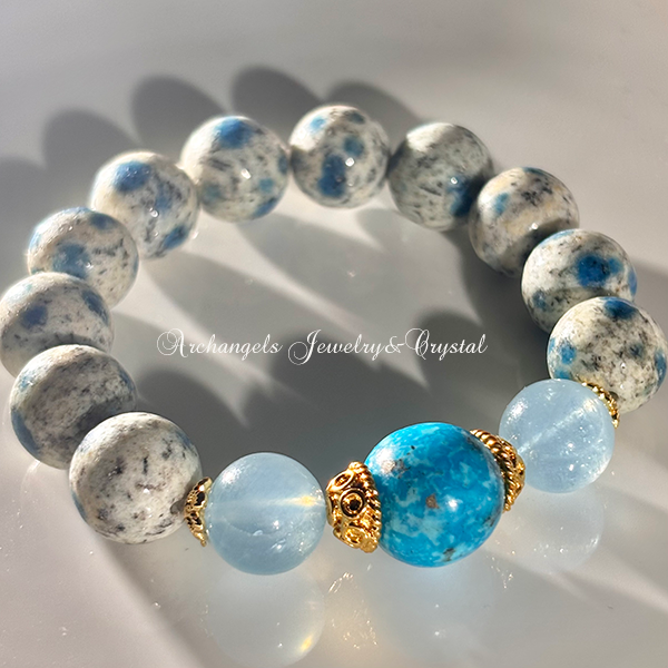 ジュエル・ブレス「神域- 蒼の気をまとう、お守り -」ブルーオパール*アクアマリン*K2アズライト