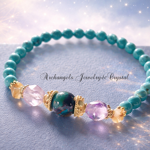 オリジナル・ブレス「Creativity - 人生を、望む方向へ - 」クォンタムクアトロシリカ* アメジスト*ルチルクォーツ*ターコイズ