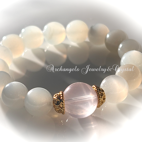 オリジナル・ブレス「Beauty」スターローズクォーツ＆グレームーンストーン