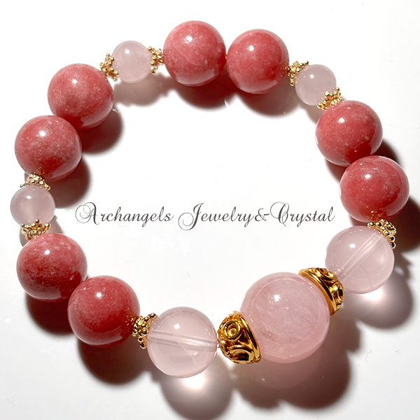 オリジナル・ブレス「Happiness -愛と豊かさに祝福されて-」モルガナイト*スターローズクォーツ*ロードナイト*ローズクォーツ