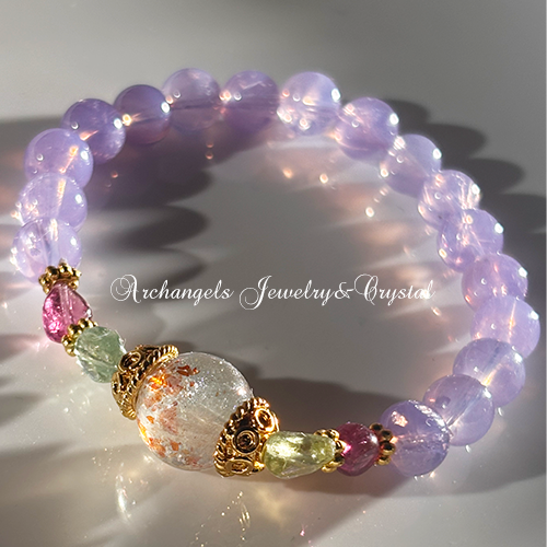 オリジナル・ブレス「Violet Harmony」アルーシャサンストーン*トルマリン*スコロライト