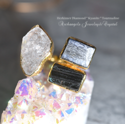 ハーキマーダイヤモンド*ブラックトルマリン*カイヤナイト・リング*16号