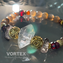 Amuletブレス「Vortex」ダブルポイント水晶*スーパーセブン*ガーネット*ブラックスターサンストーン*オレンジガーネット