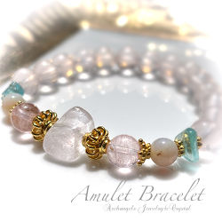 Amuletブレス「Grace#2」クンツァイト*ラベンダーアメジスト*グレーオパール*アパタイト*ローズクォーツ