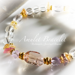 Amuletブレス「Prosperity#3」アメトリン*ランべダーアメジスト*ピンクトルマリン*ルチルクォーツ*水晶*クンツァイト