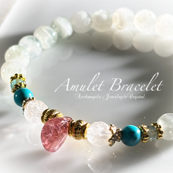 Amuletブレス「Goddess#2」ピンクトルマリン*ローズクォーツ*ターコイズ*アクアマリン*フローライトシリカ