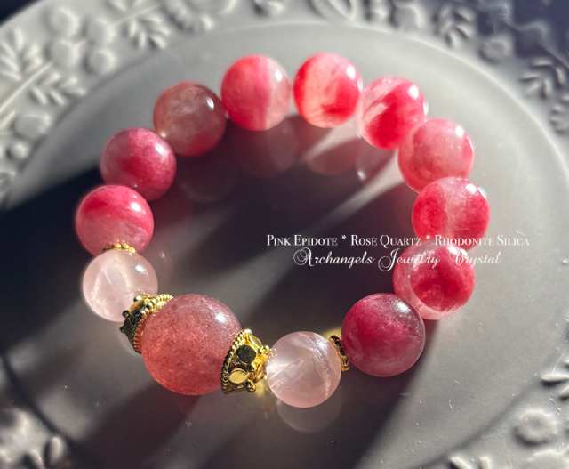 ジュエル・ブレス 「Lovebirds」ピンクエピドート*ローズクォーツ