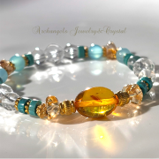 Amuletブレス「Money (お金の流れを整える) 」アンバー*シトリン*ターコイズ*水晶*ブルーカルセドニー*ルチルクォーツ