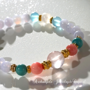 Amuletブレス「Peace」スターローズクォーツ*ピンクオパール*ターコイズ*ブルーカルセドニー*シーブルーカルセドニー*ムーンストーン