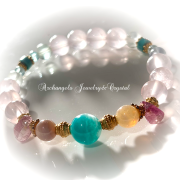 Amuletブレス「Neptune Flow-海王星の流れ-」アマゾナイトシリカ*グレーオパール*ピンクトルマリン*フローライト*ターコイズ*ローズクォーツ