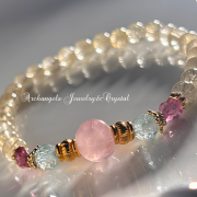 MUSE Amuletブレス「Pink Moon」ローズクォーツ*ブルートパーズ*ピンクトルマリン*ルチルクォーツ