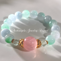 オリジナル・ブレス「愛と豊かさ」ローズクォーツ/グリーンフローライト/ミャンマー翡翠