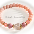 Amuletブレス「Heart Chakra」ローズクォーツ*ロードナイト*インカローズ*ピンクオパール