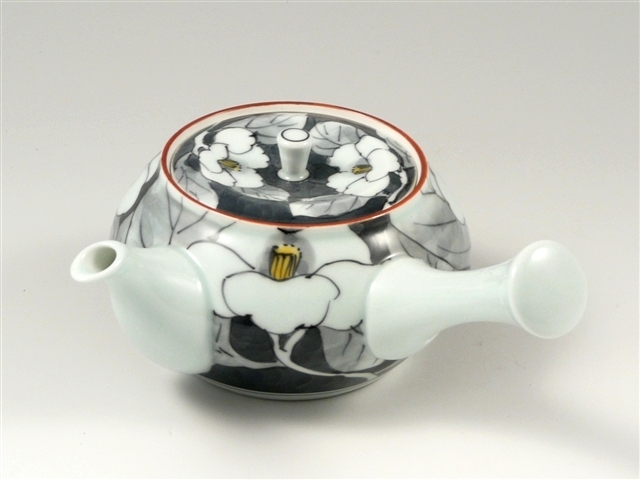 色分山茶花　急須
