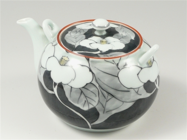 色分山茶花　土瓶