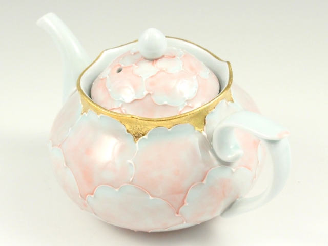 金ピンク牡丹(総柄)　(Ｕ)輪花小ポット